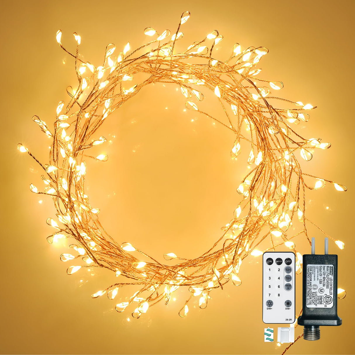 Dailyart 300 LED Fairy Lights with Remote, Warm White, 8 Modes, Plug in, Waterproof, Christmas Decoration, 10ft