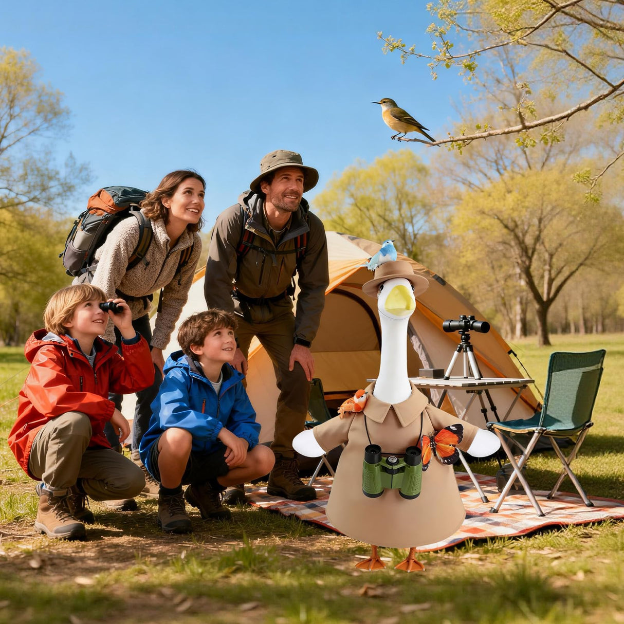 Joyxzacp Explorer Porch Goose Outfits– Bird Watching Safari Adventure Costume with Hat, Binoculars, Butterfly & Birds – 23" Lawn Porch Goose Clothes for Spring Summer Patio Yard Garden Decor (Safari)