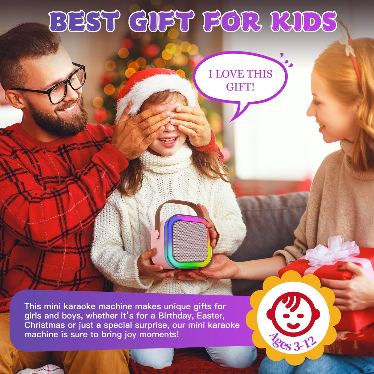 Mini Karaoke Machine for Kids, Haomuren Protable Bluetooth Speaker with 2 Wireless Microphone and LED Color Lights, Christmas Birthday Gifts Toys for Girls Boys Friends Age 3-12+ Years Old (Pink)