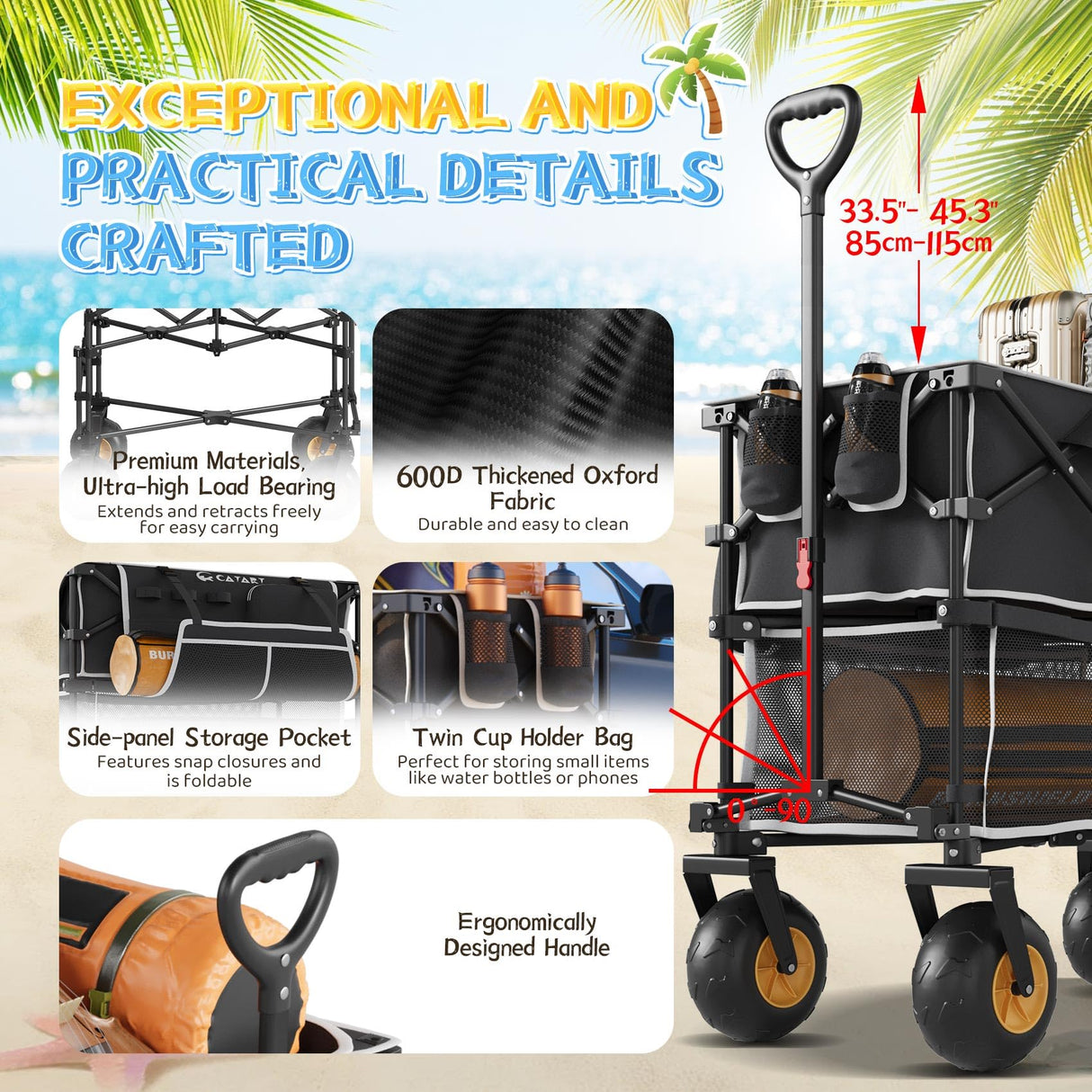 Beach Wagon with Big Wheels for Sand, Double-Decker