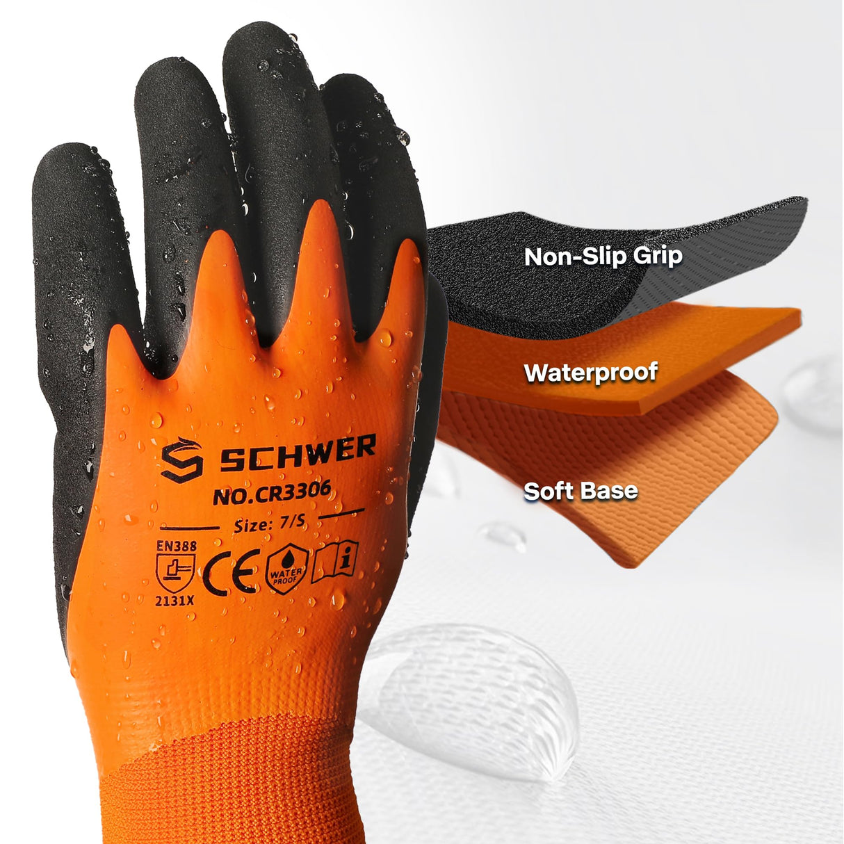 Schwer 2 Pairs 100% Waterproof Winter Work Gloves, ANSI A2 Cut Resistant Freezer Gloves for Outdoor Cold Weather Keep Hands Warm, Enhanced Warmth & Durability, for Shoveling Snow, Ice Fishing, M