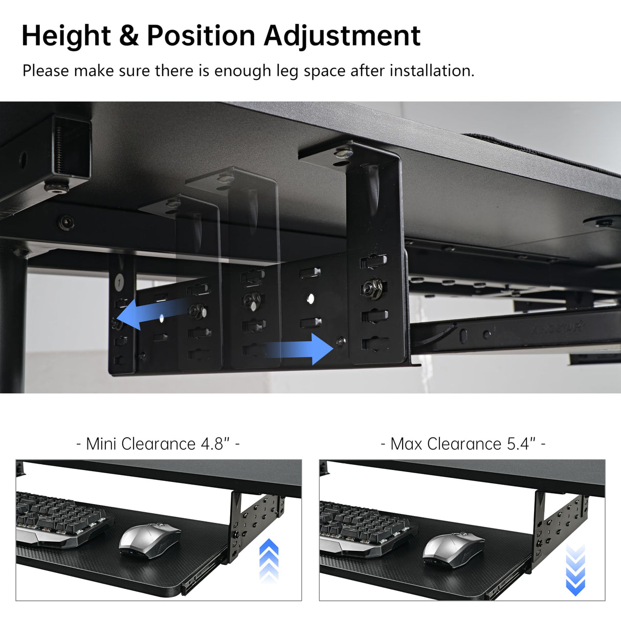 EUREKA ERGONOMIC Adjustable Keyboard Tray Under Desk, 28x11 Inch Large Slide Out Keyboard & Mouse Platform Tray, Wooden Pull Out Computer Keyboard Drawer for Typing Home Office Desk, Black