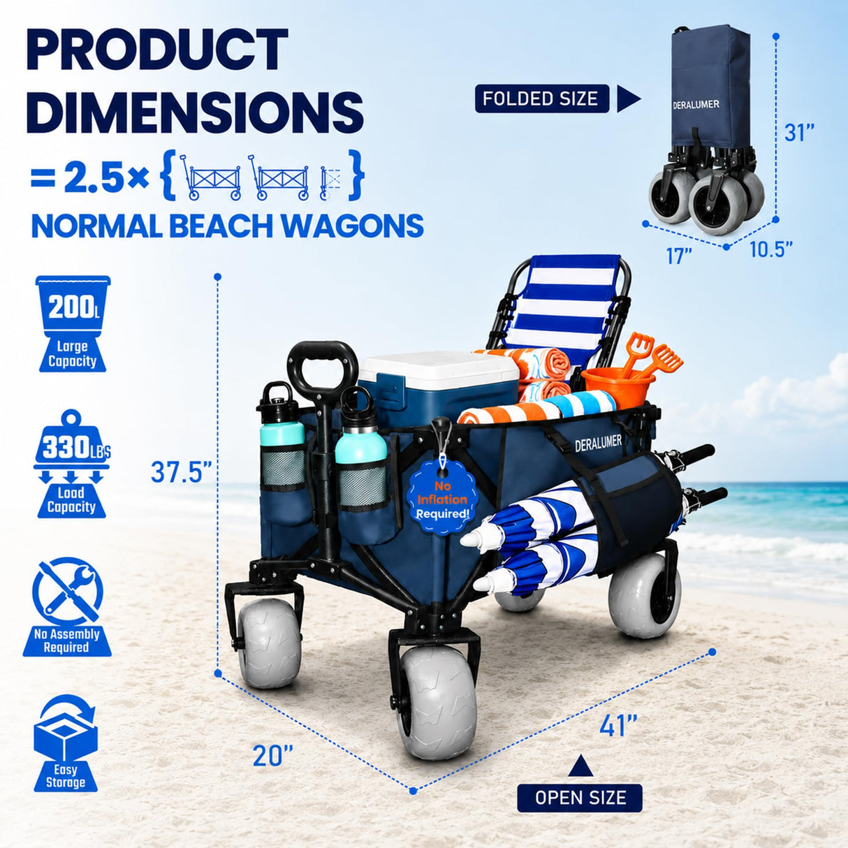 X800 Heavy Duty Beach Wagon with Flat-Free 9x4 PU Wheels