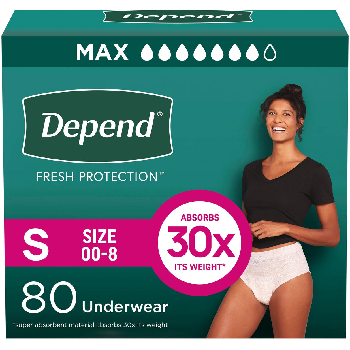 Depend Fresh Protection Adult Incontinence & Postpartum Bladder Leak Underwear for Women, Disposable, Maximum, Small, Blush, 80 Count (2 Packs of 40), Packaging May Vary