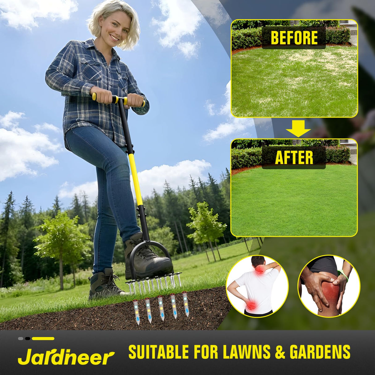 Jardineer Lawn Aerator Spike Tool, 36" Manual Yard Aeration Tool with 12 Thickened Steel Spikes, Pre-Assembled Grass Aerator for Soil Loosening & Yard Aeration in Lawn, Yard and Garden