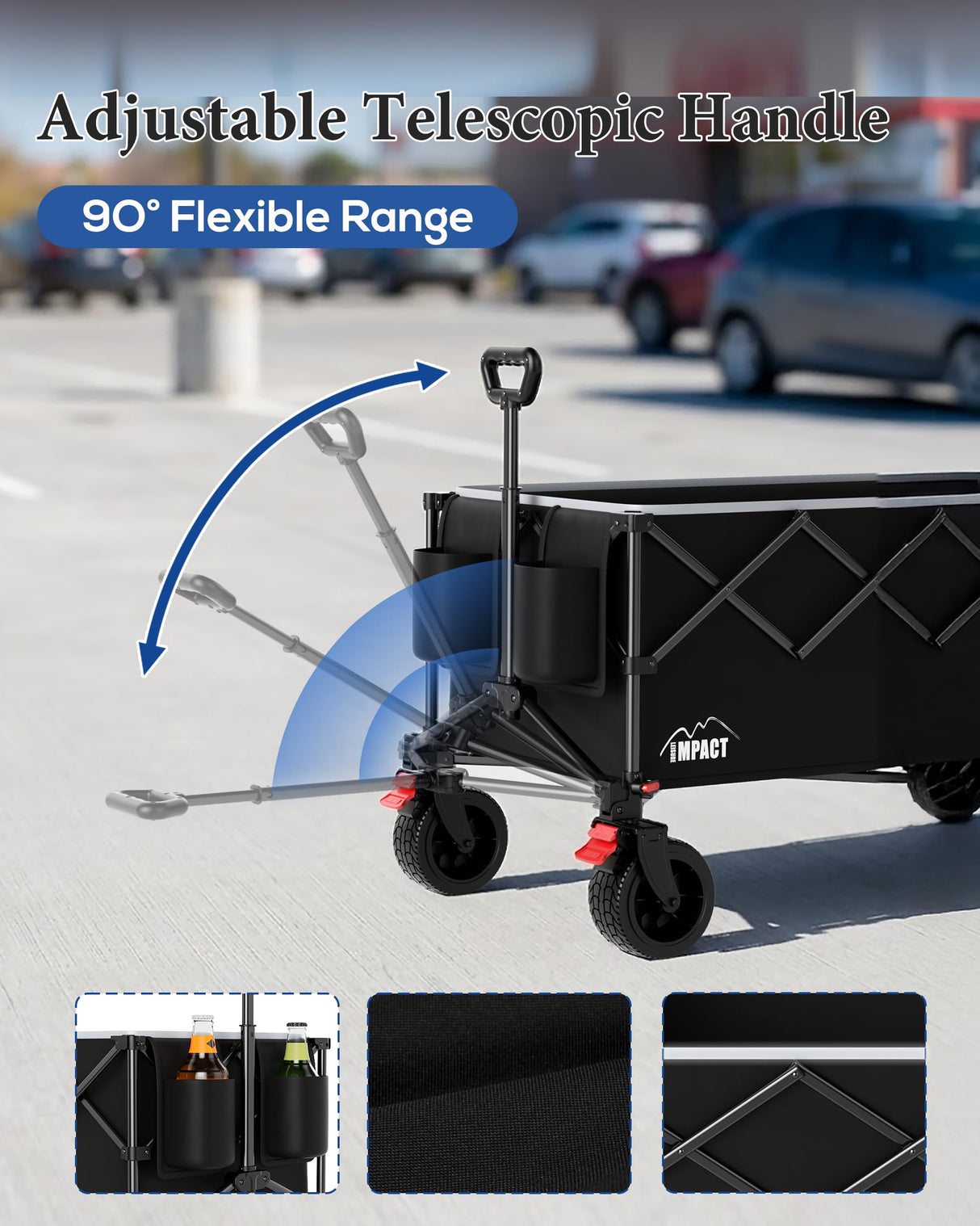 47" Collapsible Wagon Cart Foldable 300L Capacity Compact Folded Size