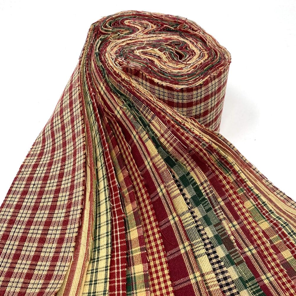 Vintage Christmas Homespun Cotton Red Green Fabric 22 pc 2.5" X 44" Precut Roll (Jelly Roll) by JCS