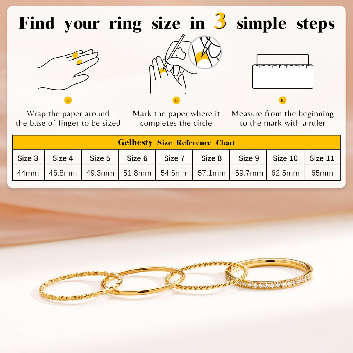 Gelbesty Size 4 Gold Pinky Rings for Women, Non Tarnish 14K Gold Plated Rings for Wedding Engagement, Stackable Thin CZ Bands Set Comfort Fit 4Pcs