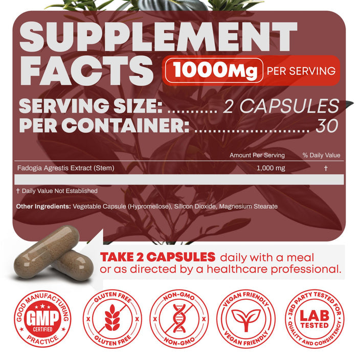 Peak Revival-X Fadogia Agrestis 1000mg Per Serving Supplement - Potent Extract to Increase Energy, Athletic Performance & Muscle Mass - Supplements, Made in The USA (60 Capsules)