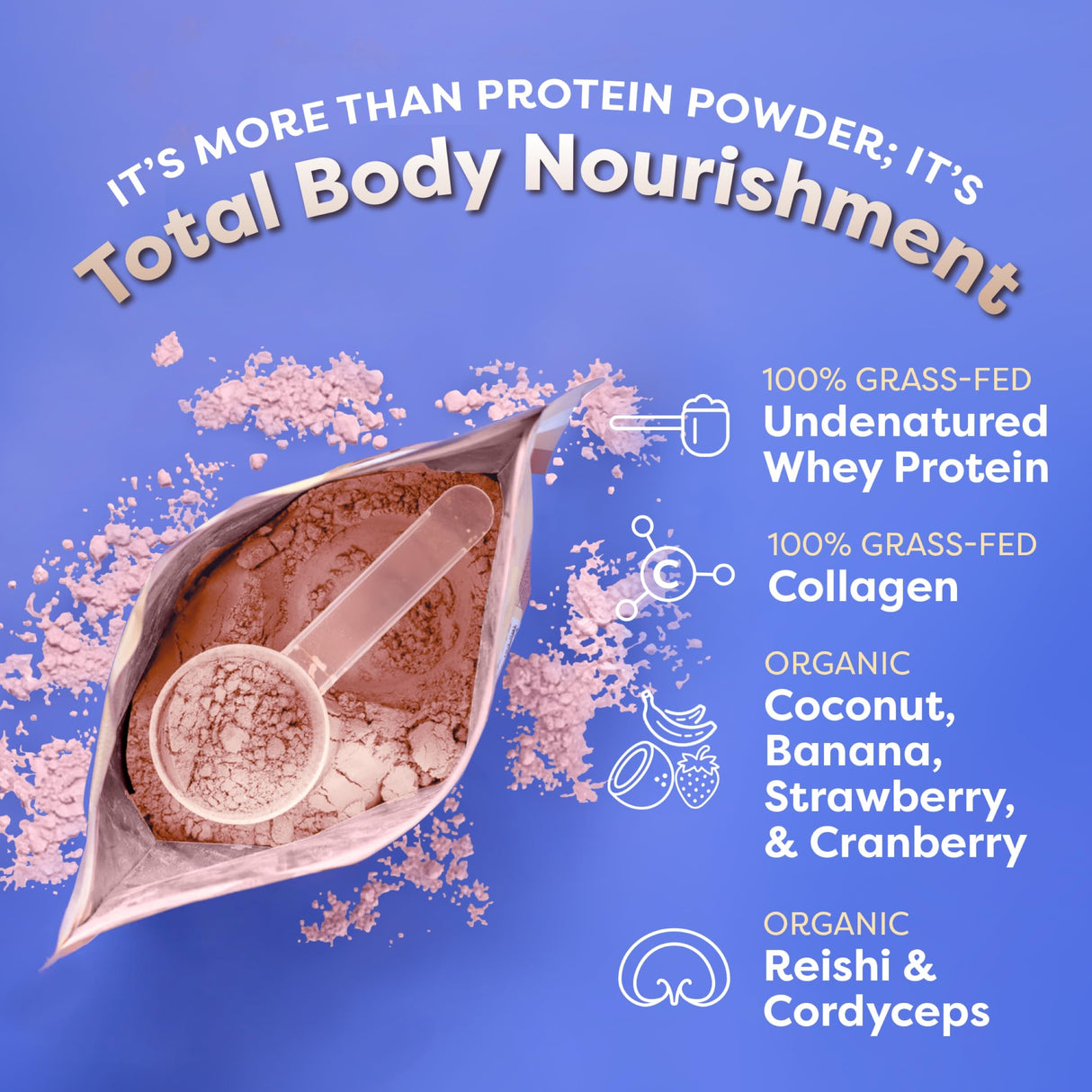 FlavCity Protein Powder Smoothie, Berries & Cream - 100% Grass-Fed Whey with Collagen (25g of Protein) - Gluten Free & No Added Sugars (38.73 oz)