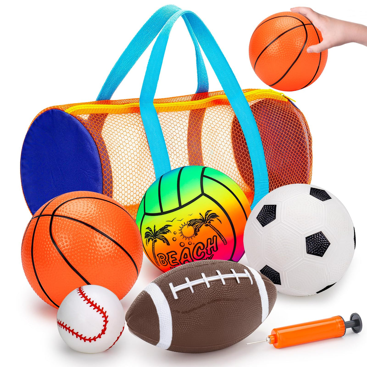 Qirptey 5 Pack Sports Balls Set for Boy Outdoor Kids Toys with Bag & Pump