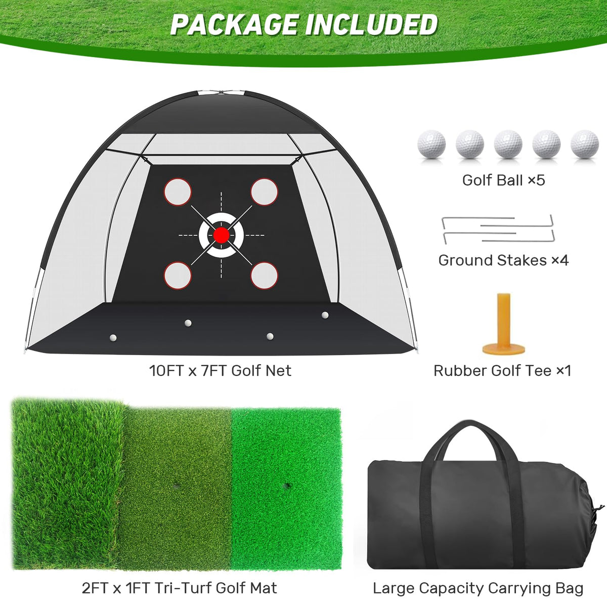 Zensouds Golf Net, 10x7FT with Golf Practice Mat