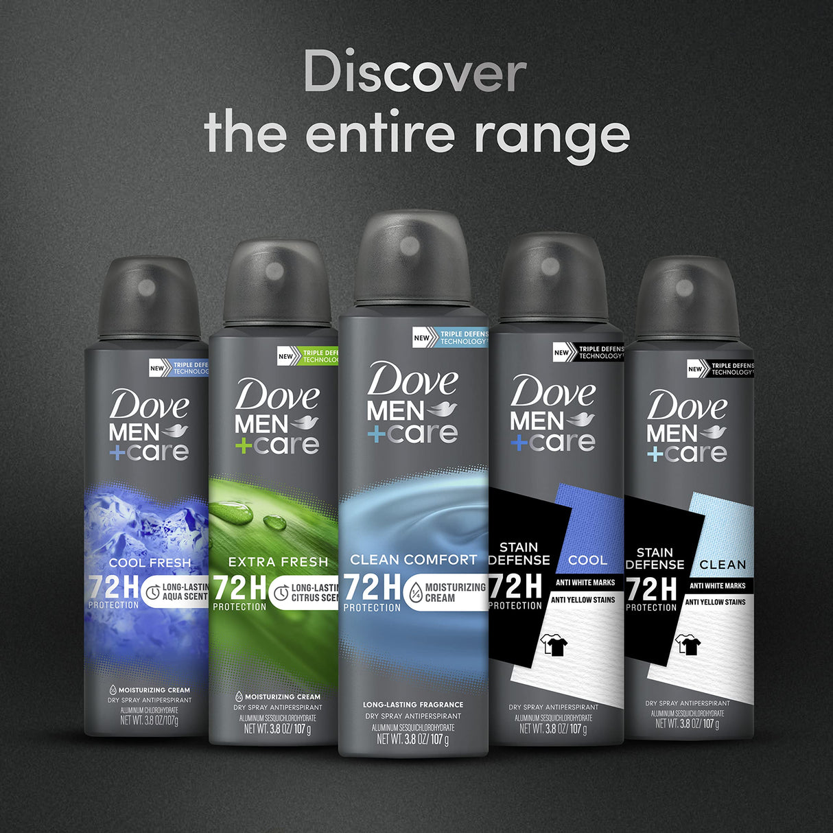Dove Men+Care Antiperspirant Deodorant Clean Comfort, Pack of 12, Dry Spray For Men 72-hour Sweat and Odor Protection with Triple Defense Technology 3.8 oz