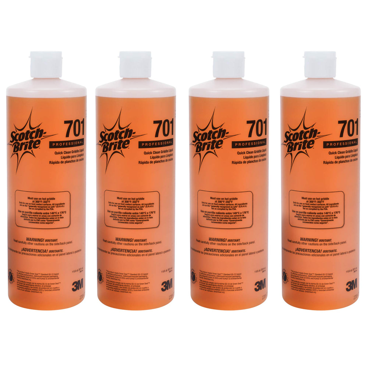 3M H-701-32OZ Scotch-Brite Griddle Cleaning, Quick Clean Liquid 701, 4 Quarts, Heavy Duty, Cleans in 3-5 Minutes, For Baked On Food and Cooking Oils, Use on Hot or Cool Griddle