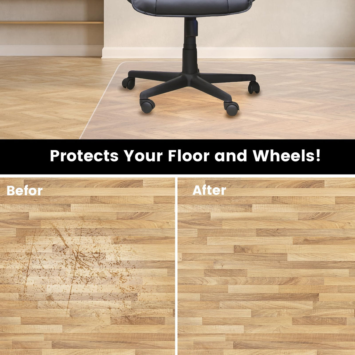 Office Chair Mat for Hoodwood Floor, 36"x48" Clear Desk Chair Mat for Hoodwood Protector Floor Mat for Office Chair, Easy Glide Rolling Plastic Floor Mat, Computer Chair Mat for Home Office