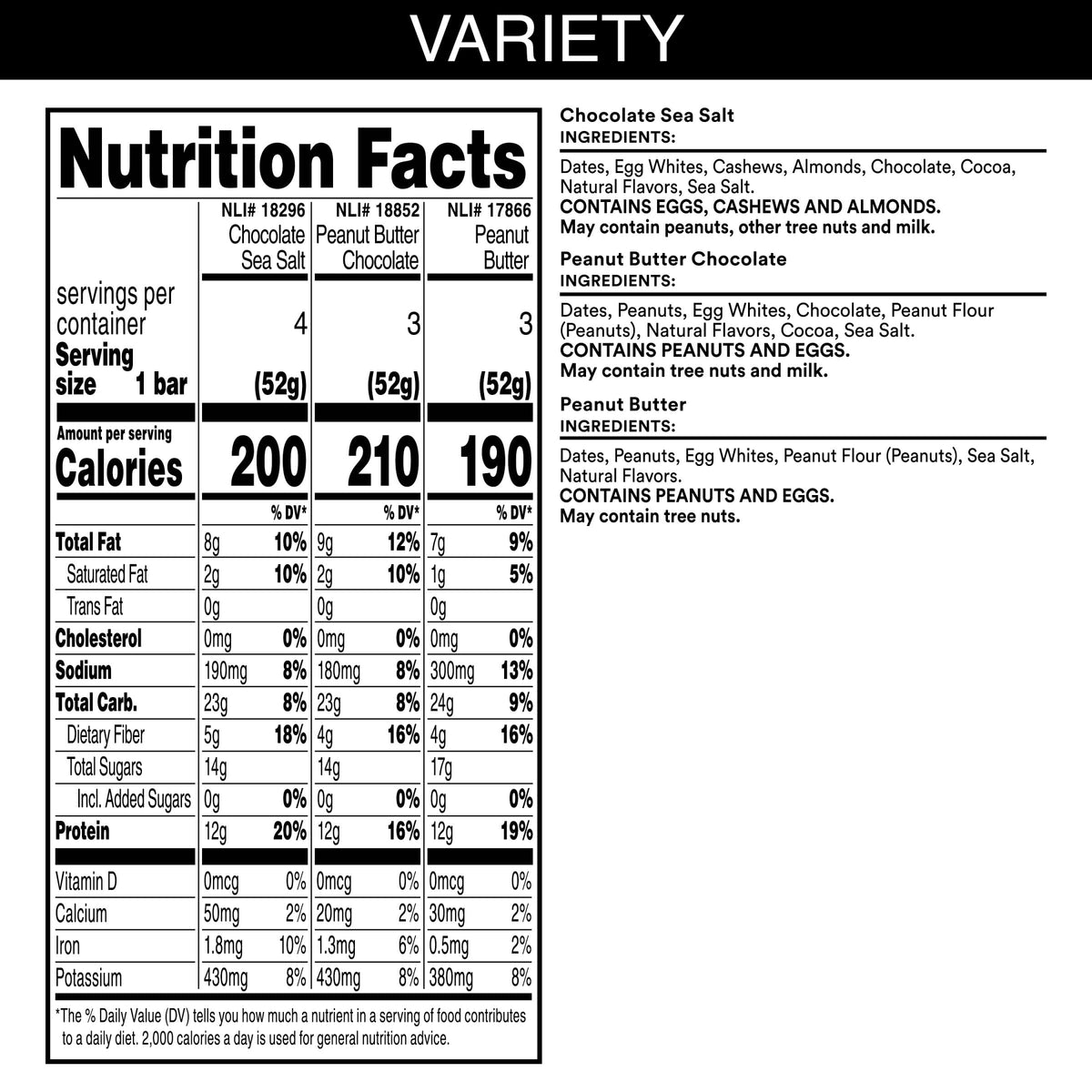 RXBAR Protein Bars, 12g Protein, Gluten Free Snacks, 3-Flavor Variety Pack, 18.3oz Box (10 Bars)