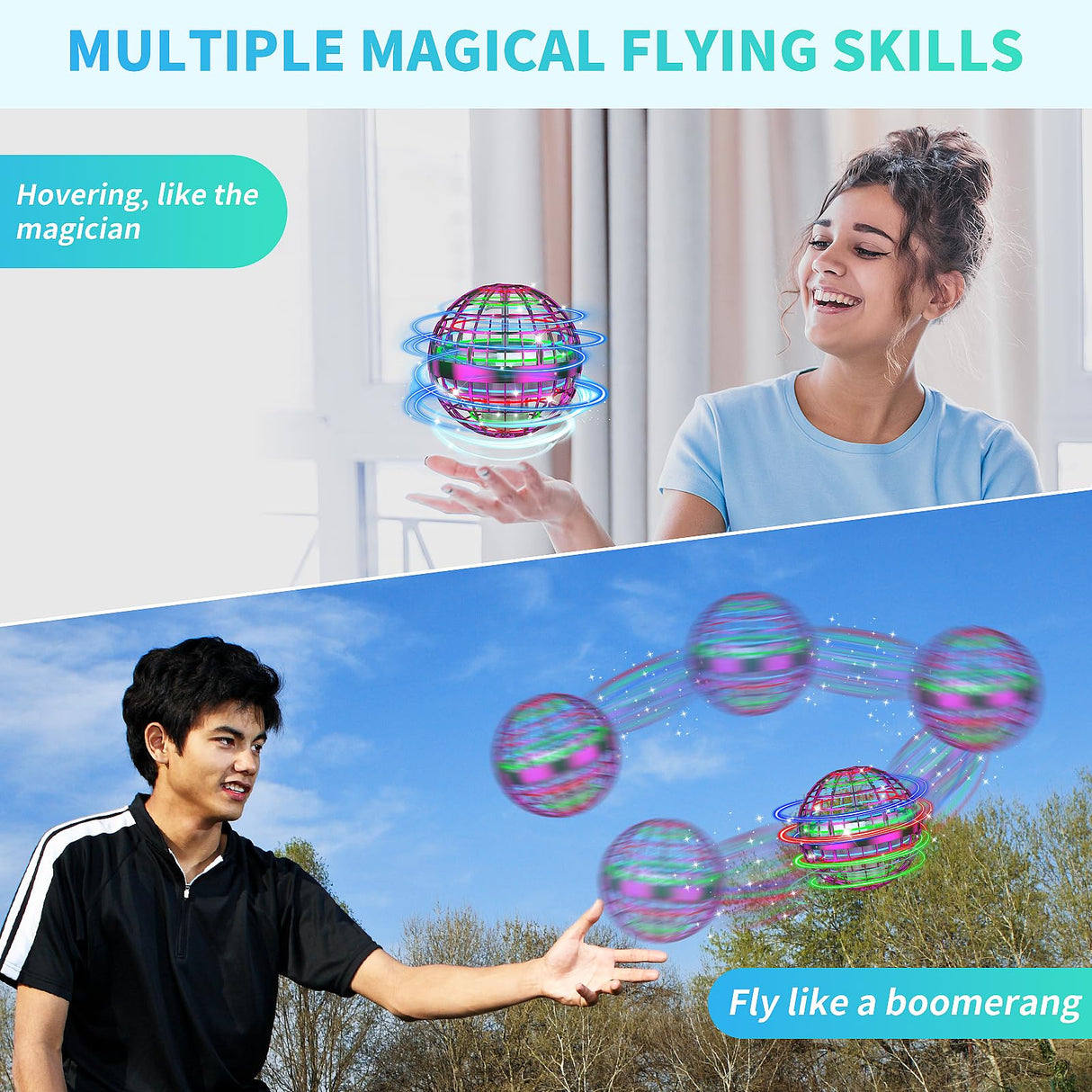 2025 AI Flying Orb Ball Toys, Hand Controlled Boomerang Hover Ball, Mini Drone Cosmic Globe Fidget Spinning Kids Adults Outdoor Fly Toy Christmas Birthday Gift for Boys Girls 6 7 8 9 10+ Year Old
