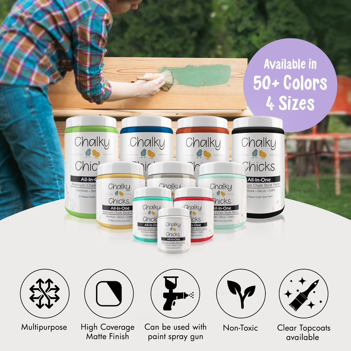 Chalky Chicks 4 Fl Oz Matte Sweet Lilac (Light Purple) Chalk Paint for Furniture Without Sanding - No Prep Furniture Paint No Sanding All in One for Crafts, Wood, Cabinet, Metal, Dresser, Farmhouse