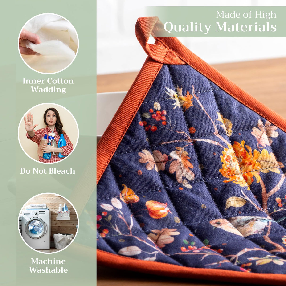 Maison d' Hermine Pot Holders Set 100% Cotton Heat Resistant Potholders 8" x 8" Hot Pads with Loop for Thanksgiving Christmas Decorations BBQ Baking Handling Hot Pans (Pack of 2, Kelim - Infinity)