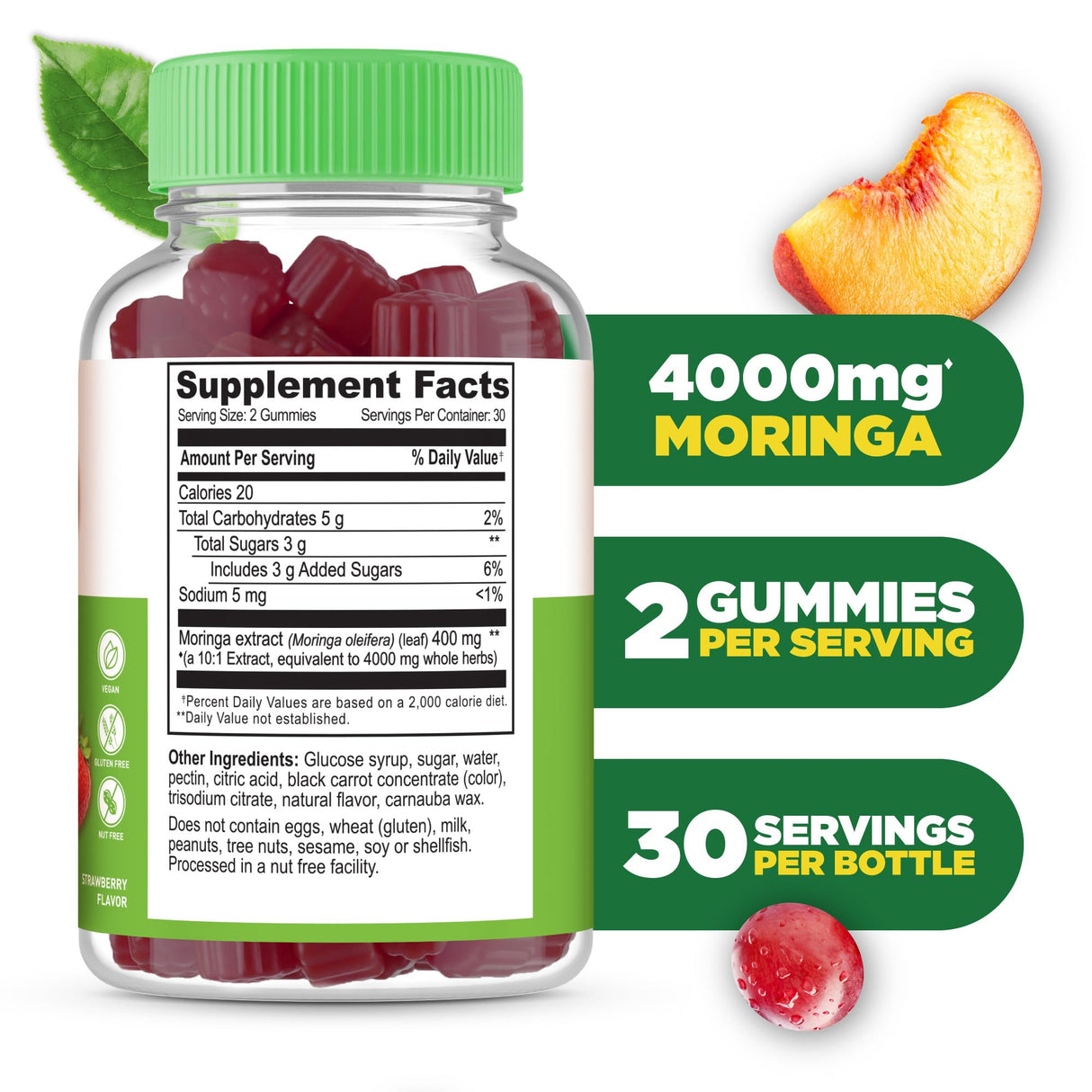Lifeable Moringa Gummies for Adults | 4000mg Moringa Extract | Great Tasting Moringa Supplement | Antioxidant Superfood for Men Women | 60 Gummies