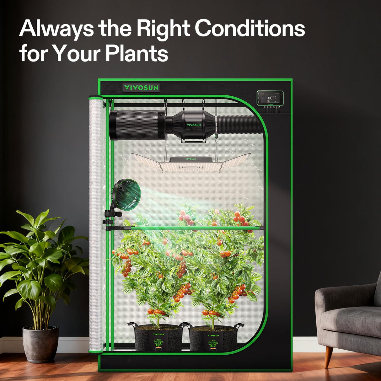 VIVOSUN Smart Pro Grow Tent Kit 2x4 Complete Grow System WiFi-Integrated Automatic Control with GrowHub E42A+, 2-in-1 Tunable Spectrum LED Grow Light, 360° Ventilation & Circulation Control System