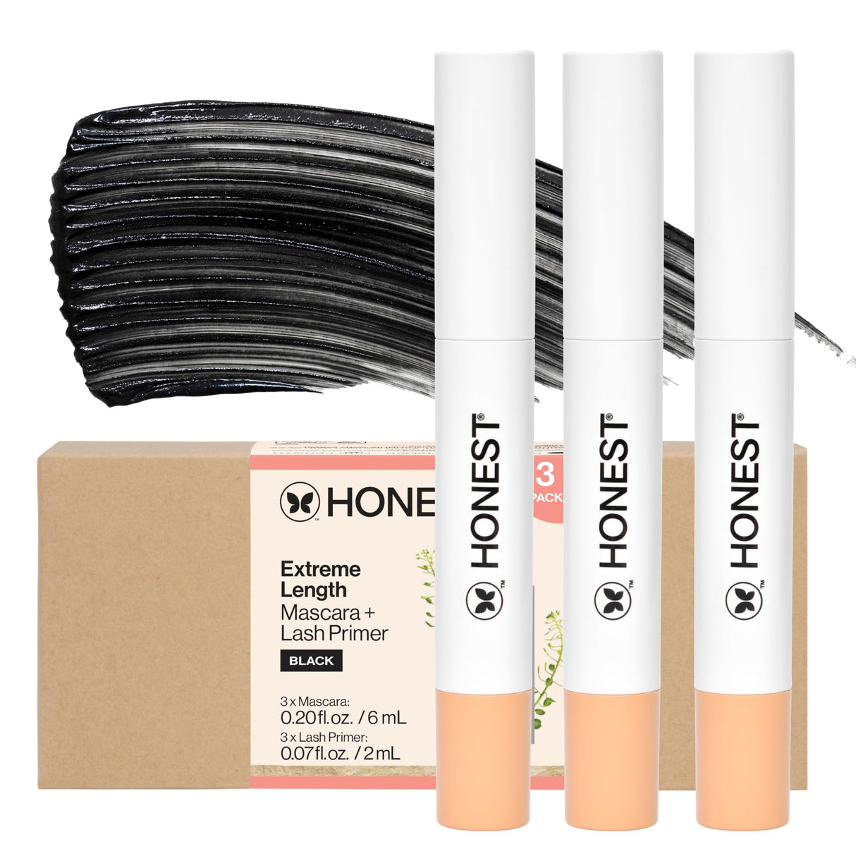 Honest Beauty 2-in-1 Extreme Length Mascara + Lash Primer 3-Pack | EWG Verified + Cruelty Free | 0.27 fl oz each (pack of 3)