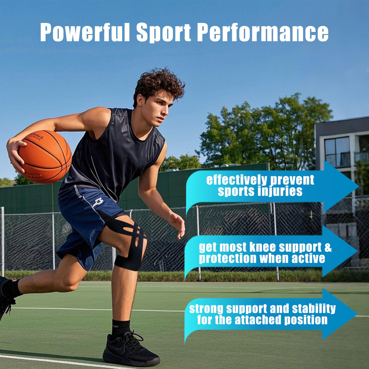 Vernargoo Precut Kinesiology Tape for Knees,24 Pcs – Elastic Knee Support & Stability, Pain Relief – Waterproof, Breathable, Hypoallergenic Athletic Tape (Black)