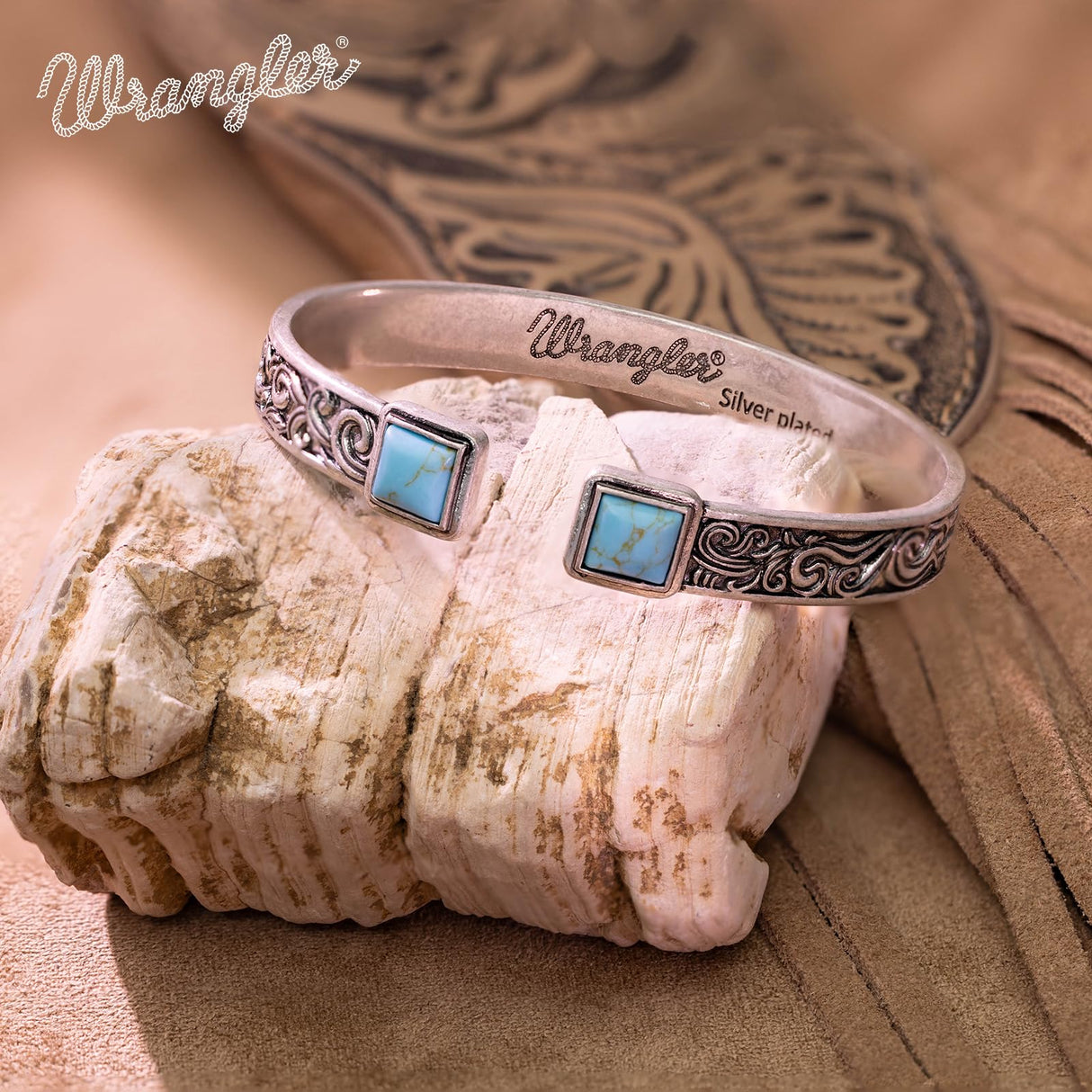 Montana West Wrangler Western Turquoise Bracelet for Women Cowgirl Country Adjustable Silver Plated Carved Floral Open Cuff Bangle Jewelry WGW-STL-1119STQ