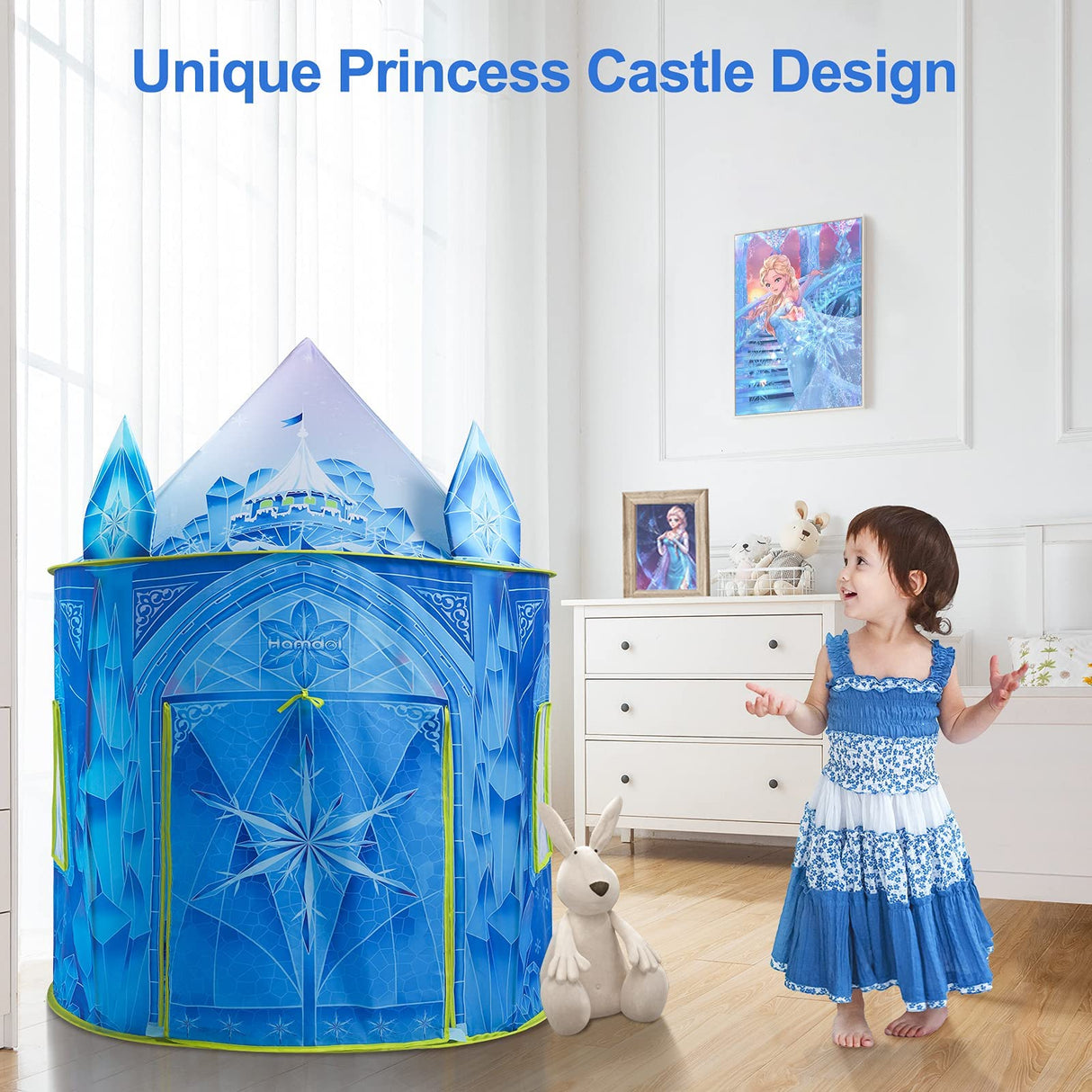 Hamdol Princess Play Tent, Frozen Toy for Girls, Ice Castle Kids Tent Indoor and Outdoor, Large Imaginative Playhouse with Carrying Bag for 1 2 3 4 5 6 7 8 9 Years Old Girls, Christmas & Birthday Gift