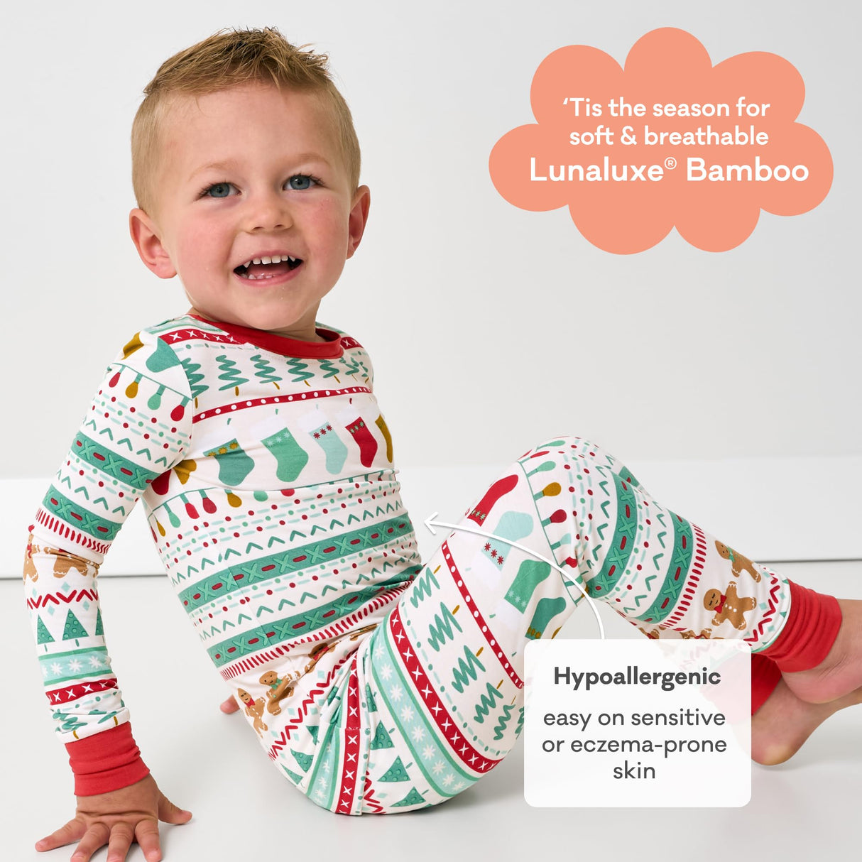 Little Sleepies Two-Piece Kids Christmas Pajamas Set for Boys & Girls, Viscose from Bamboo, Family Matching Christmas PJs, Fair Isle, 5-6