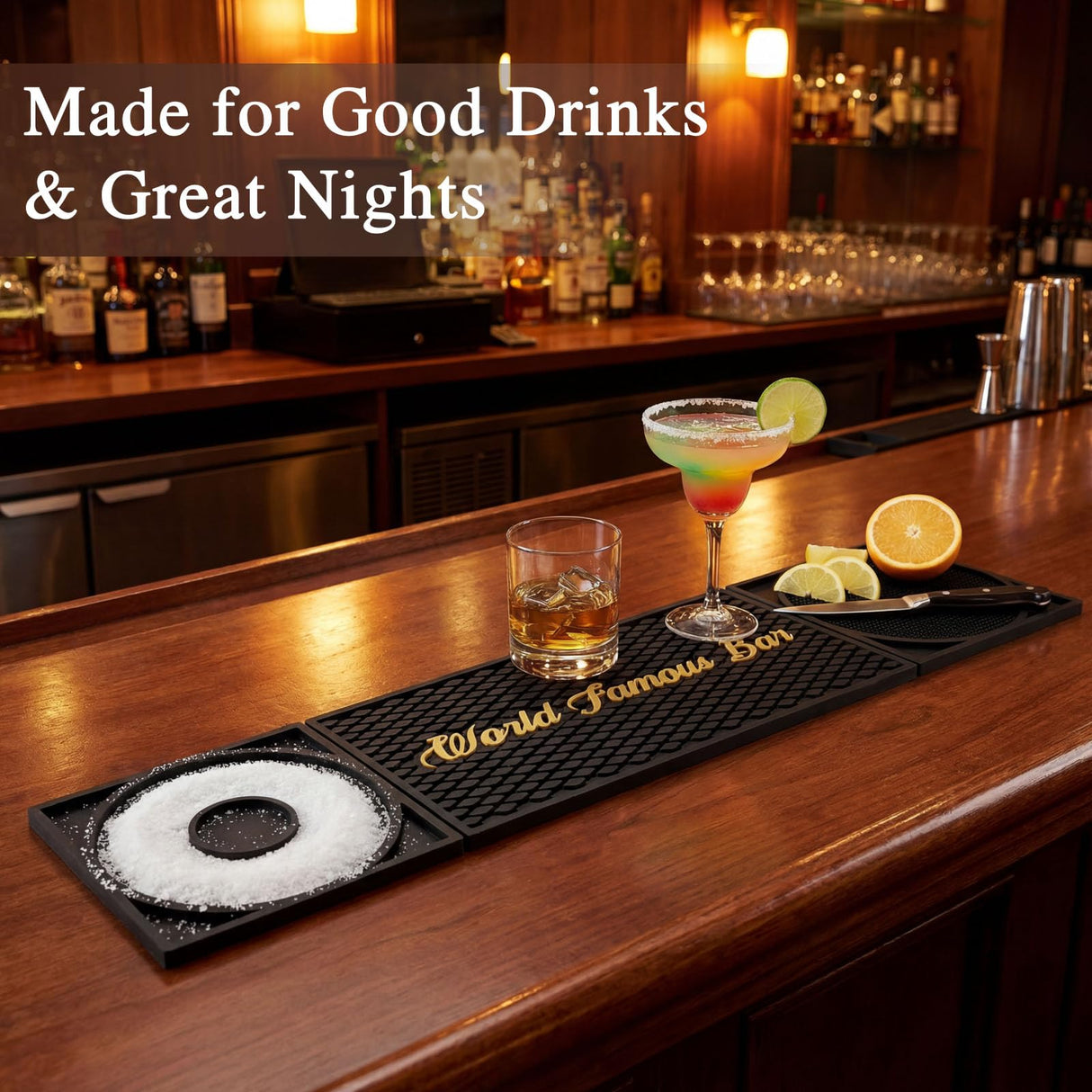 Bar Mat 3-in-1 Non-Slip Bartender Mat, Bar Accessories Countertop Mat 24 x 6 Inch with Spill Catching Surface, Bar Drip Mat for Home, Outdoor & RV Bar Setupļ¼Blackļ¼