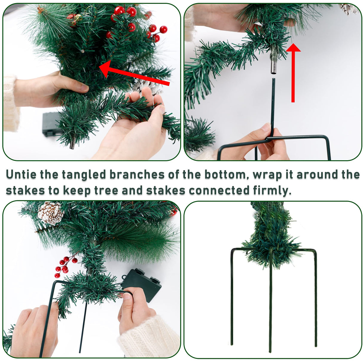 GUOOU Set of 2 Pathway Christmas Tree Urn Filler, Lighted Artificial Mini Xmas Trees with Lights, Outdoor Christmas Decorations for Porch, Driveway, Yard (5 Pine Cones)