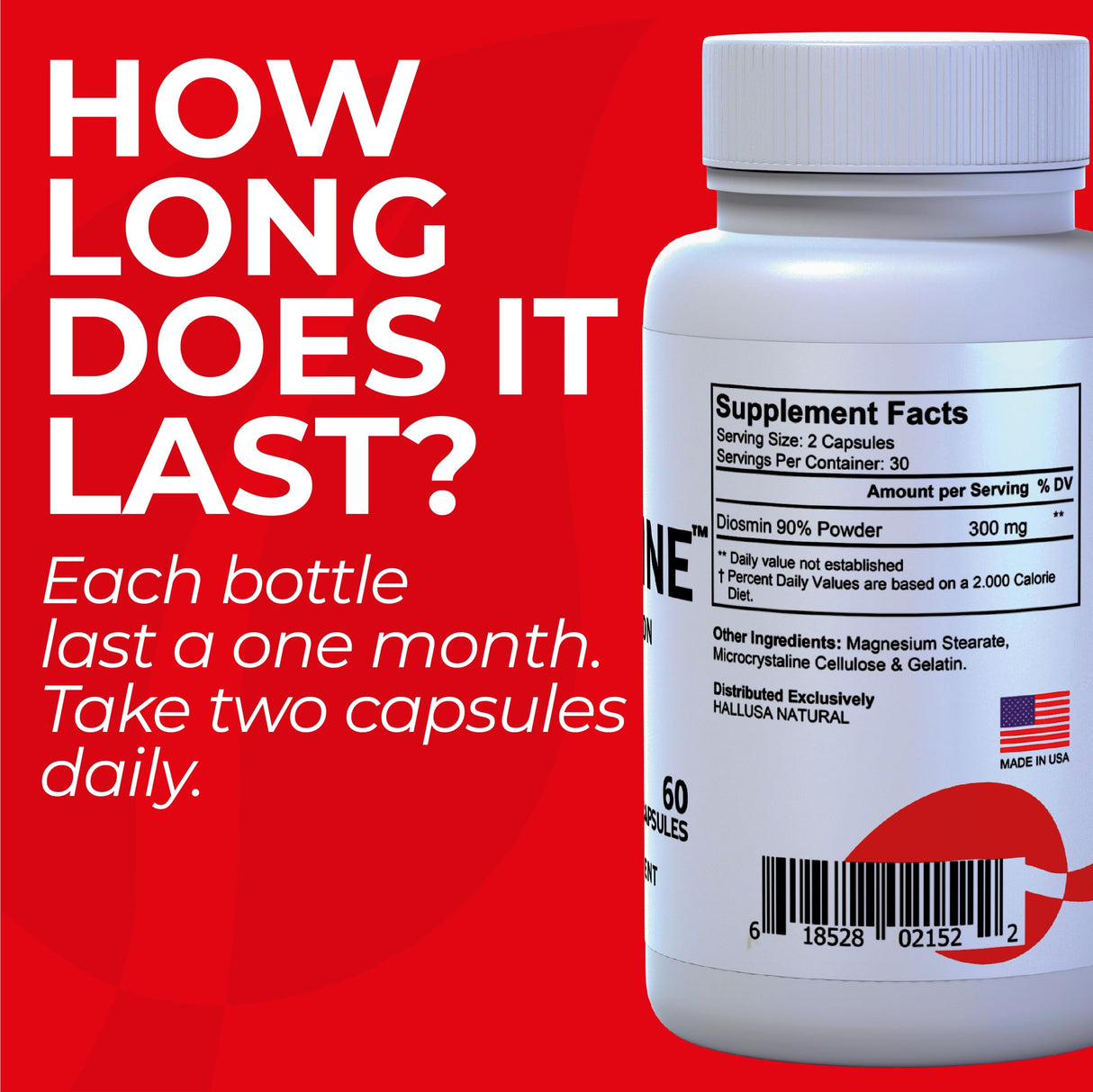 Hallusa Natural Diosmin Circulation - Support for Circulation and Veins - DIOSMIN - DIOSMINE- DIOSMINA - Circulation & Vein Support Supplement