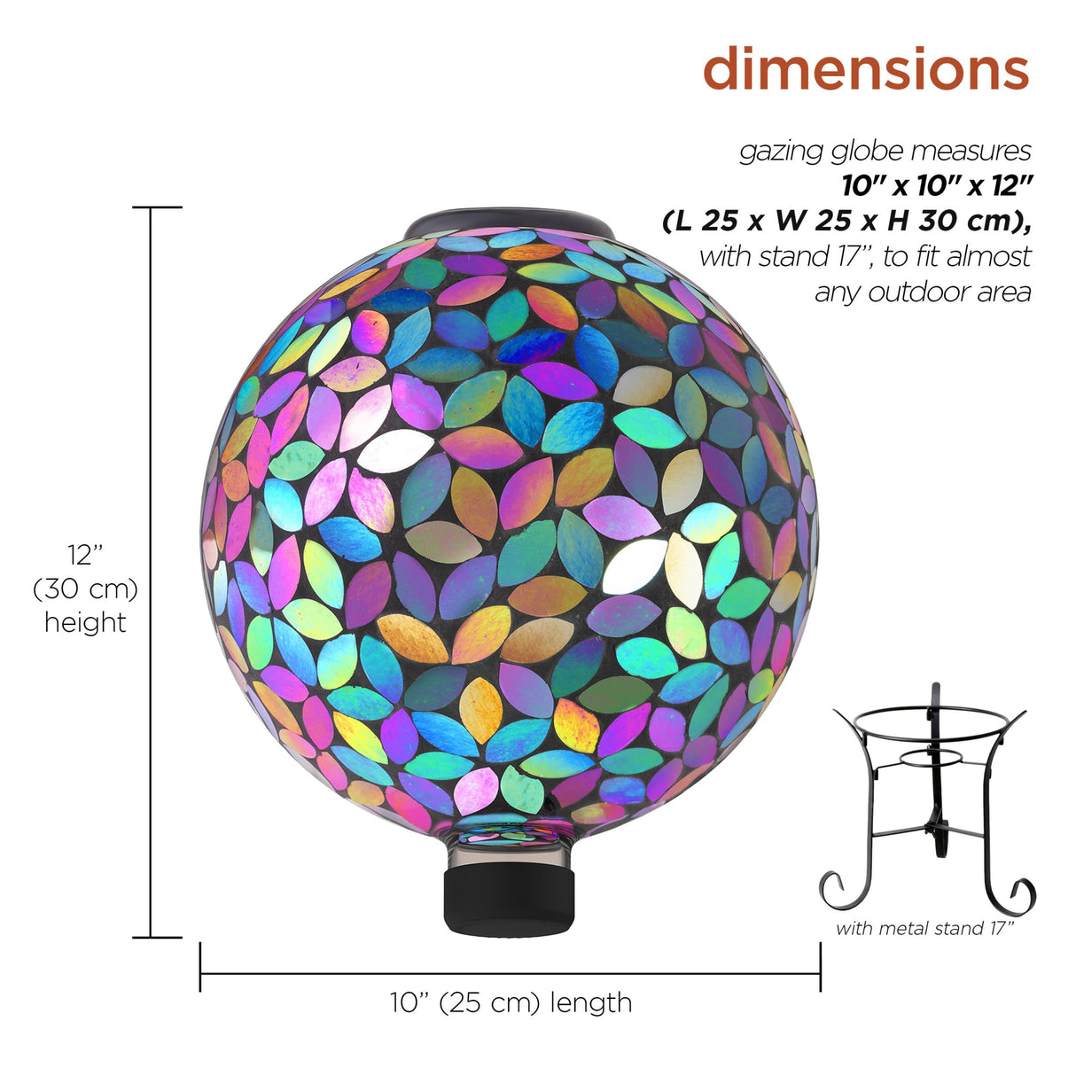 Alpine Corporation GRS122A-SLR Indoor/Outdoor Glass Solar Powered Mosaic Gazing Globe Yard Decoration, 10", Purple