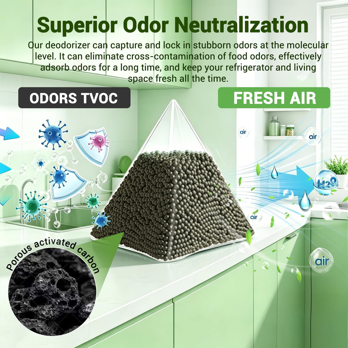Refrigerator Deodorizer, Activated Carbon Odor Absorber, Fridge, 10 Packs
