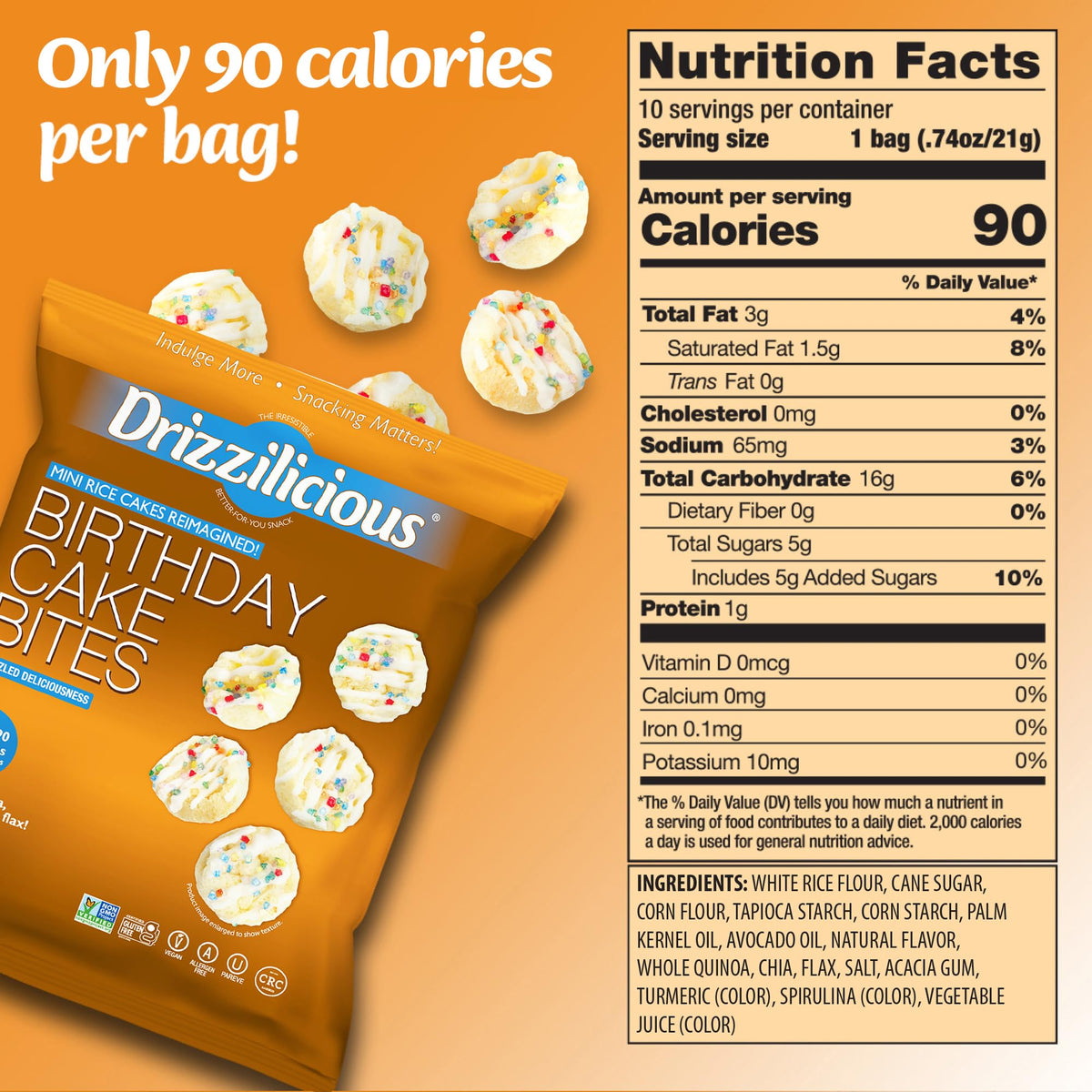 Drizzilicious Mini Rice Cakes Variety Pack- Rice Crisps, Healthy Snack for Adults and Kids, Flavored Rice Cakes, Vegan, Gluten Free Snack, Allergen Free, Only 90 Calories Per Bag- 0.74 oz (Pack of 12)