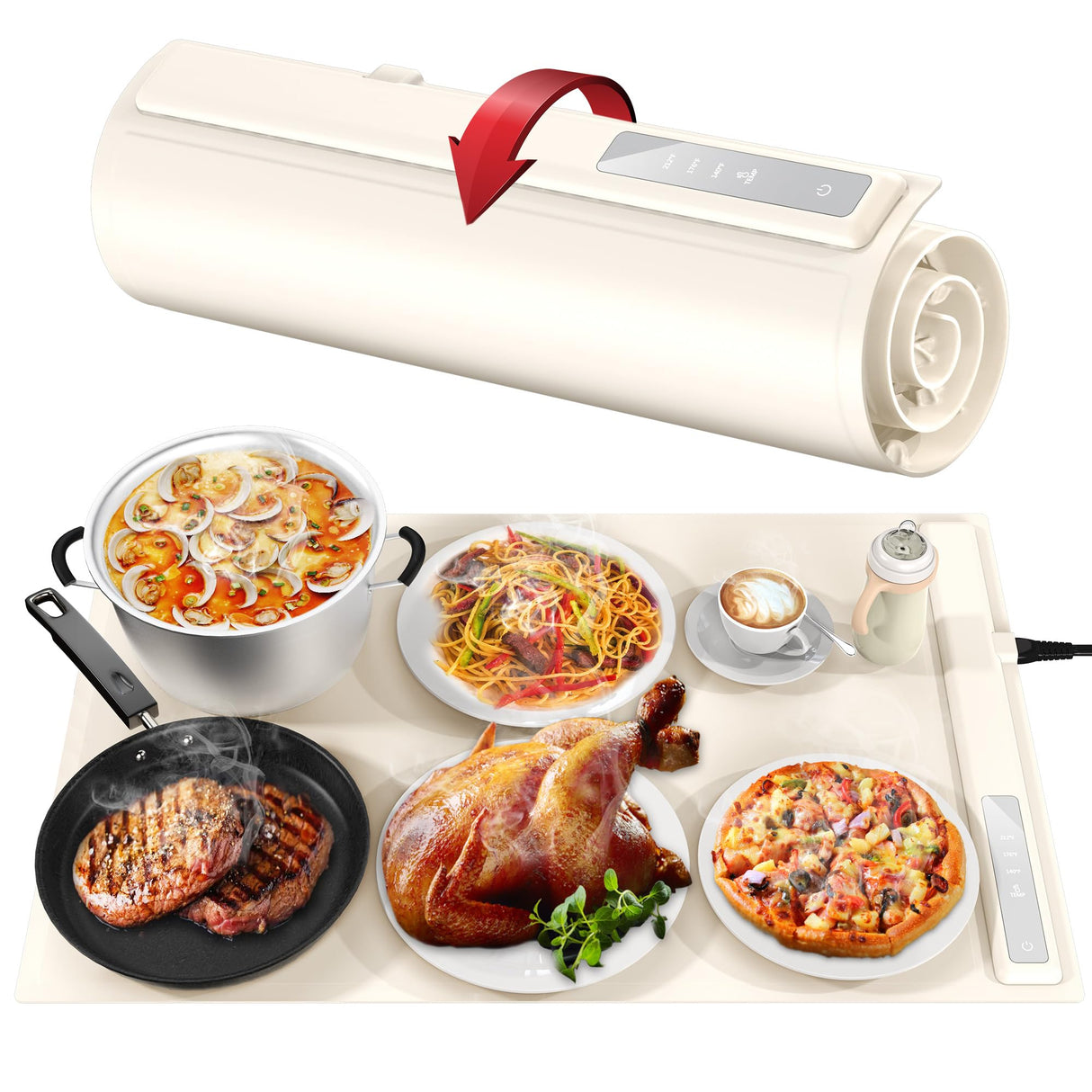 Food Warming Mat - Fast & Full Surface Heating, Silicone Heat Pad with 3 Adjustable Temperature Settings for Buffets Parties, Rollable Electric Warming Tray,Kitchen Heated Plate,Countertop Food Warmer