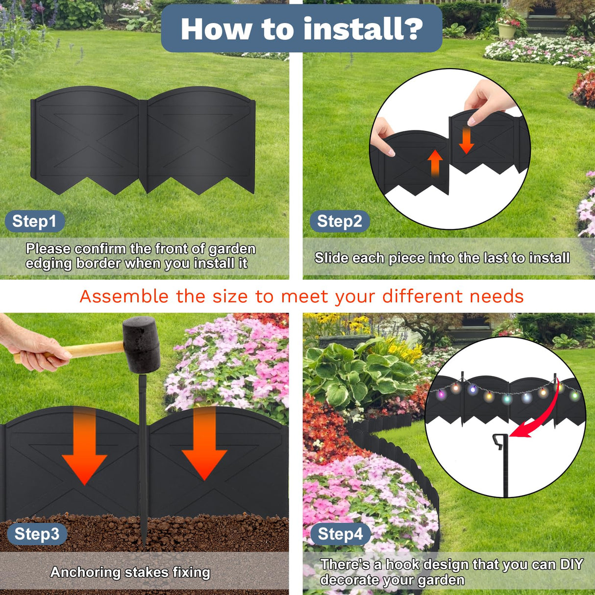 20Pcs Landscape Border,6 Inch 20Ft Garden Edging Border with Stakes Kits