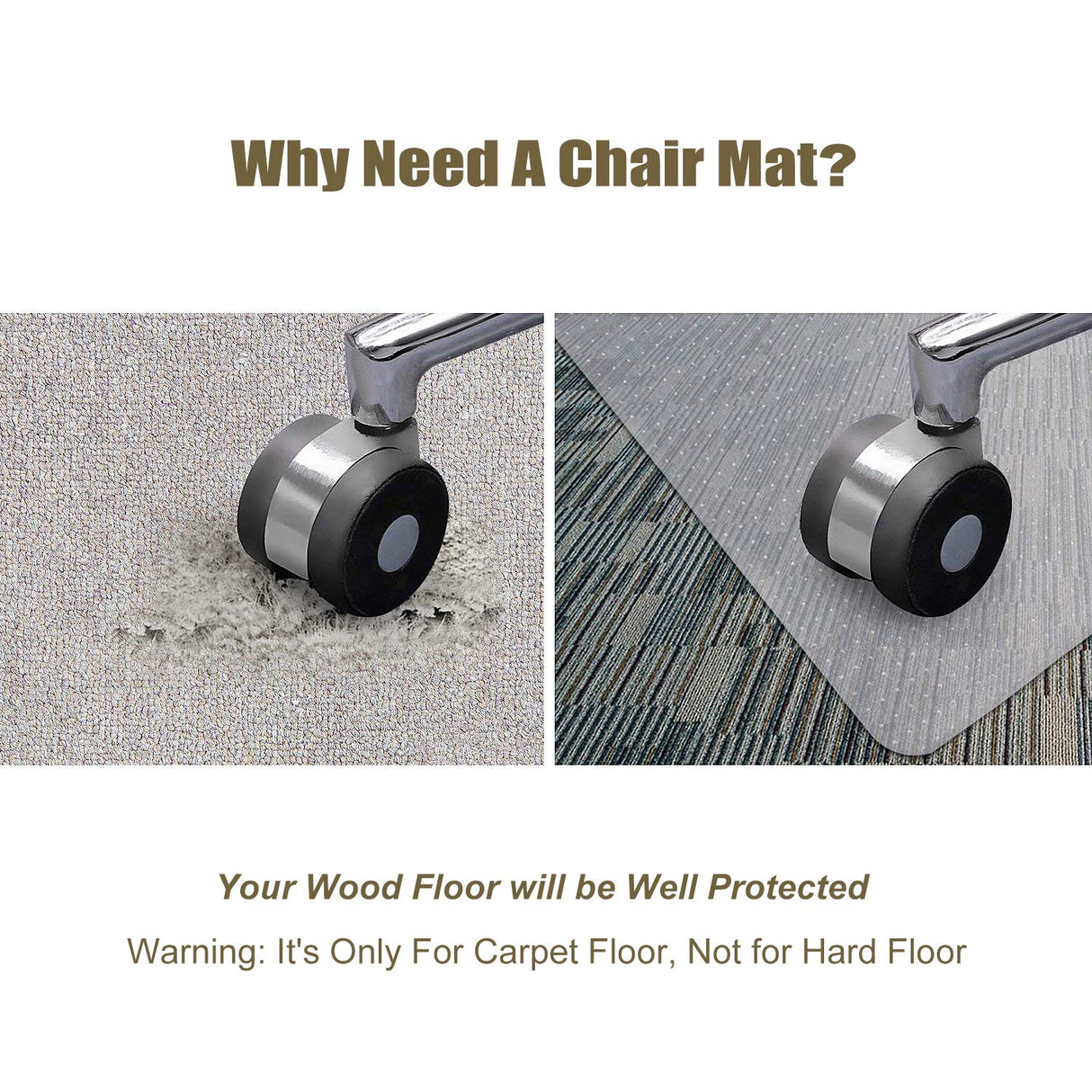 Kuyal Office Chair Mat for Carpets,Transparent Thick and Sturdy Floor Mats for Low and No Pile Carpeted Floors, with Studs (36" X 48" with Lip)