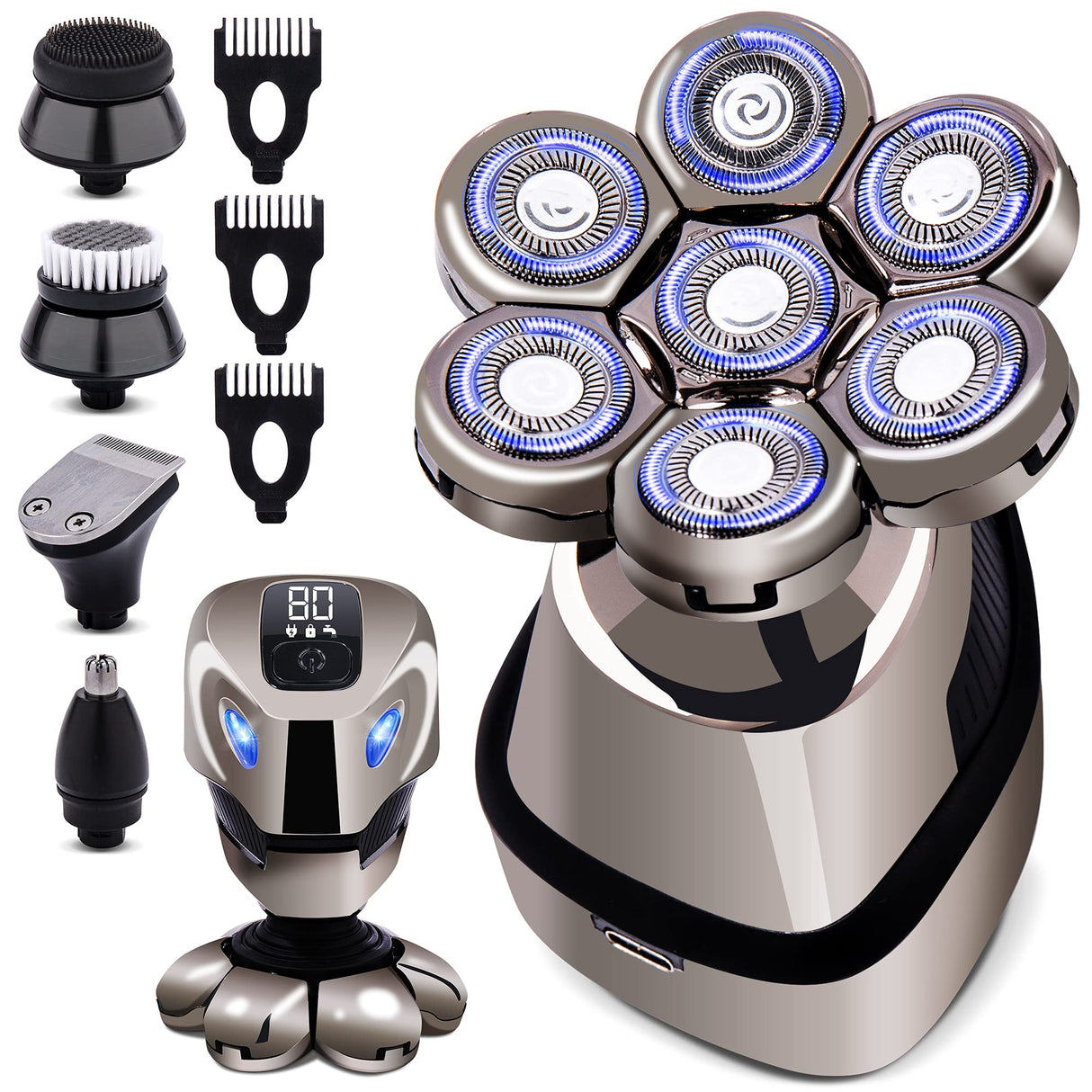 AidallsWellup Electric Head Shaver for Bald Men: Waterproof Cordless Electric Razor for Bald Head & Hair Shaving, Close Shave, Skin-friendly, 360° Full Coverage & Effortless Control, Easy to Clean, Wet & Dry Use