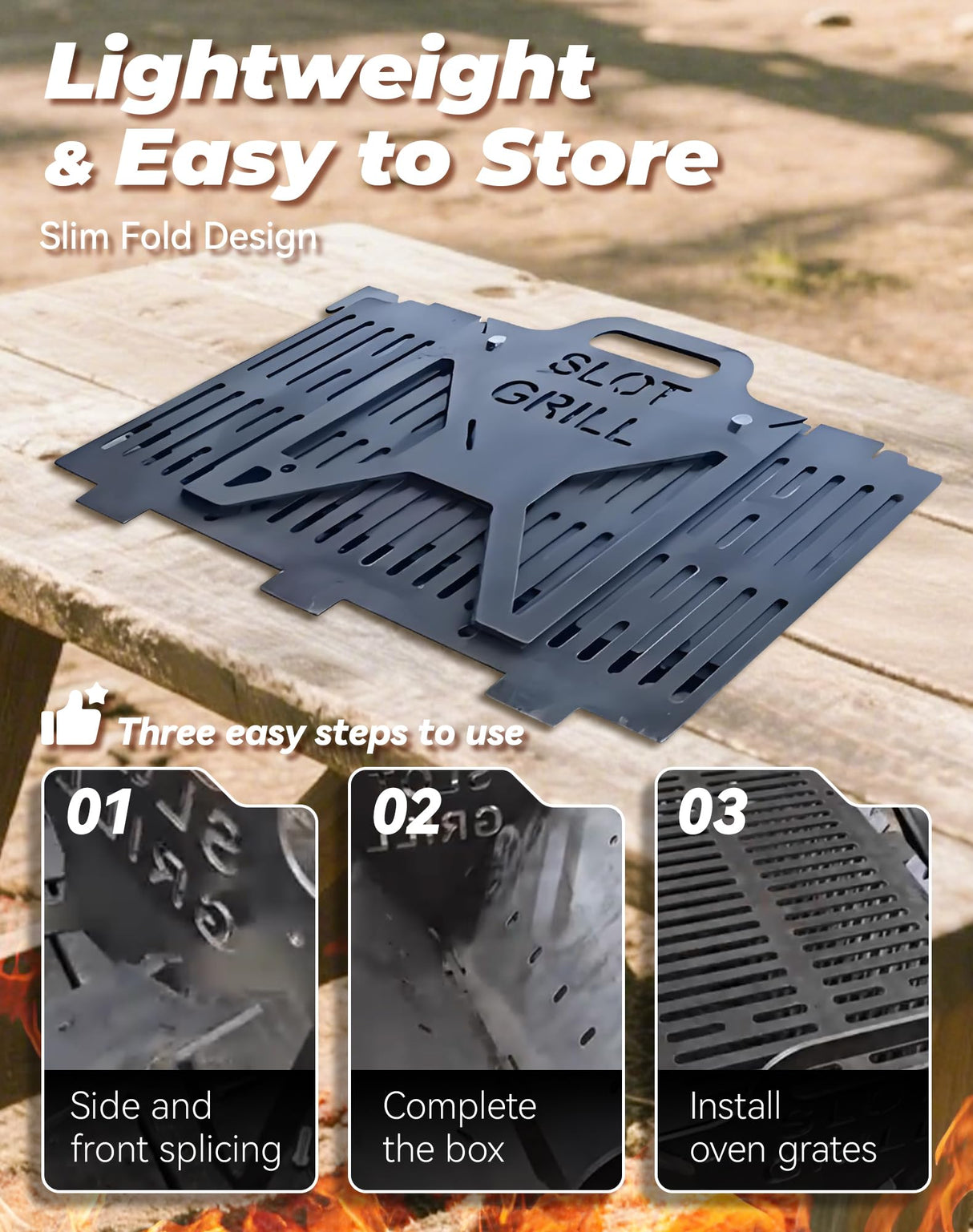 Slot Grill - Collapsible Bbq Grill For Easy Storage Steel, Stainless Steel Portable Slot Grill Collapsible Bbq Grill For Travel, Party, Large Cooking Surface, Adjustable Tool-Free Assembly