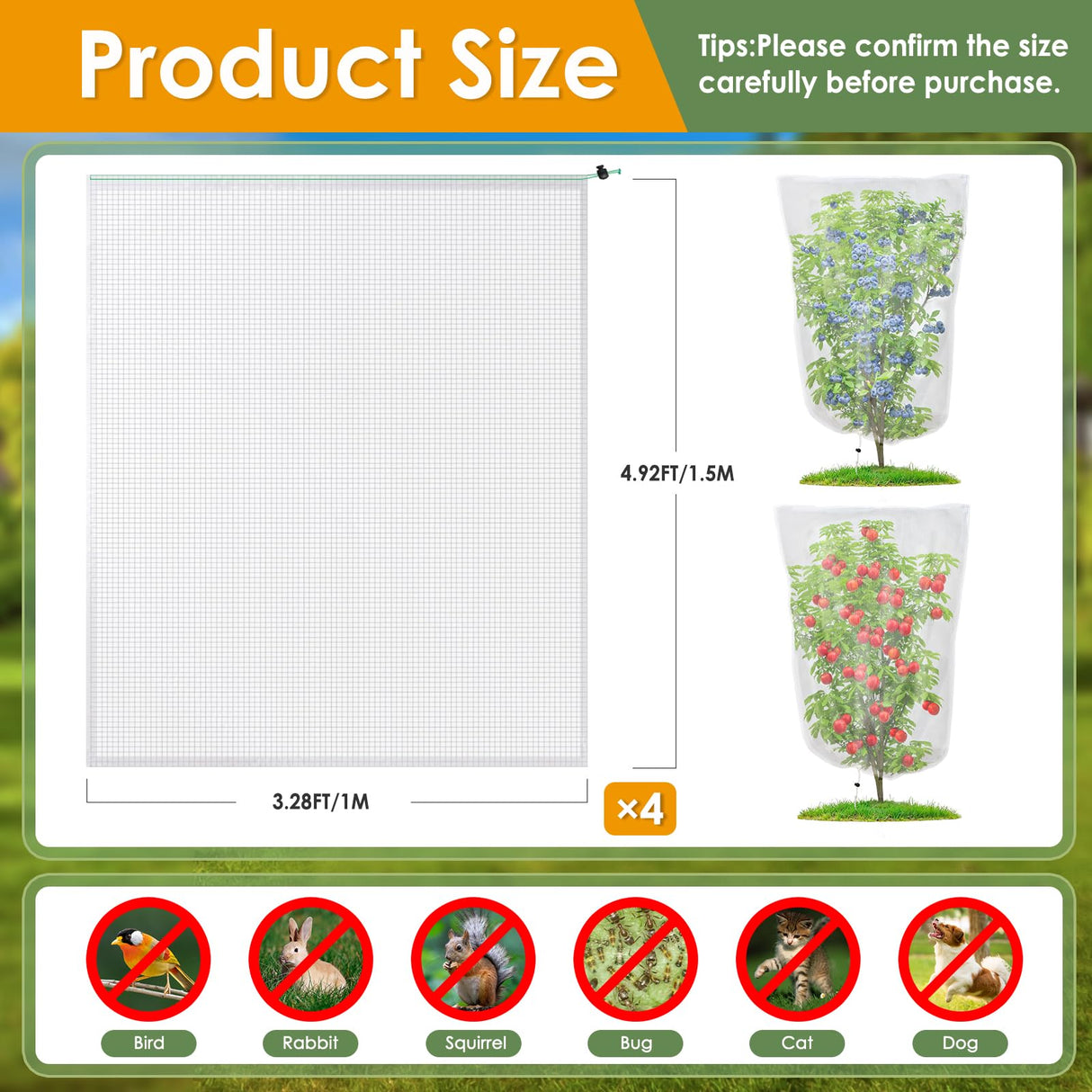 4PCS Insect Bird Barrier Mesh Blueberry Bush Netting Cover Bird Netting