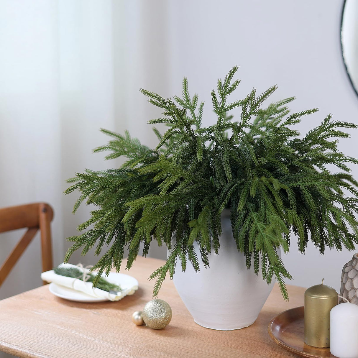 YXZZWL 32 Pcs Christmas Norfolk Pine Branches, 18 Inch Real Touch Artificial Norfolk Pine Branch Faux Cedar Pine Stem Fake Greenery Picks for Vase DIY Garland Wreath Home Decoration