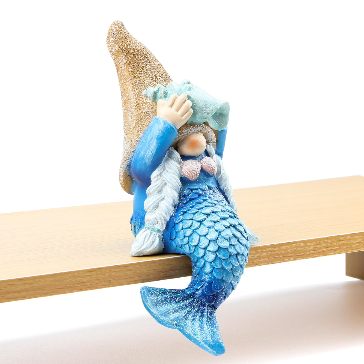 Leekung Mermaid gnome Statue Garden Decor,Beach Gnomes Figurine for Outdoor Indoor Patio Lawn Yard Porch Shelf Bookshelf Edge Table windowsill Decoration,Nautical Ocean Sculpture