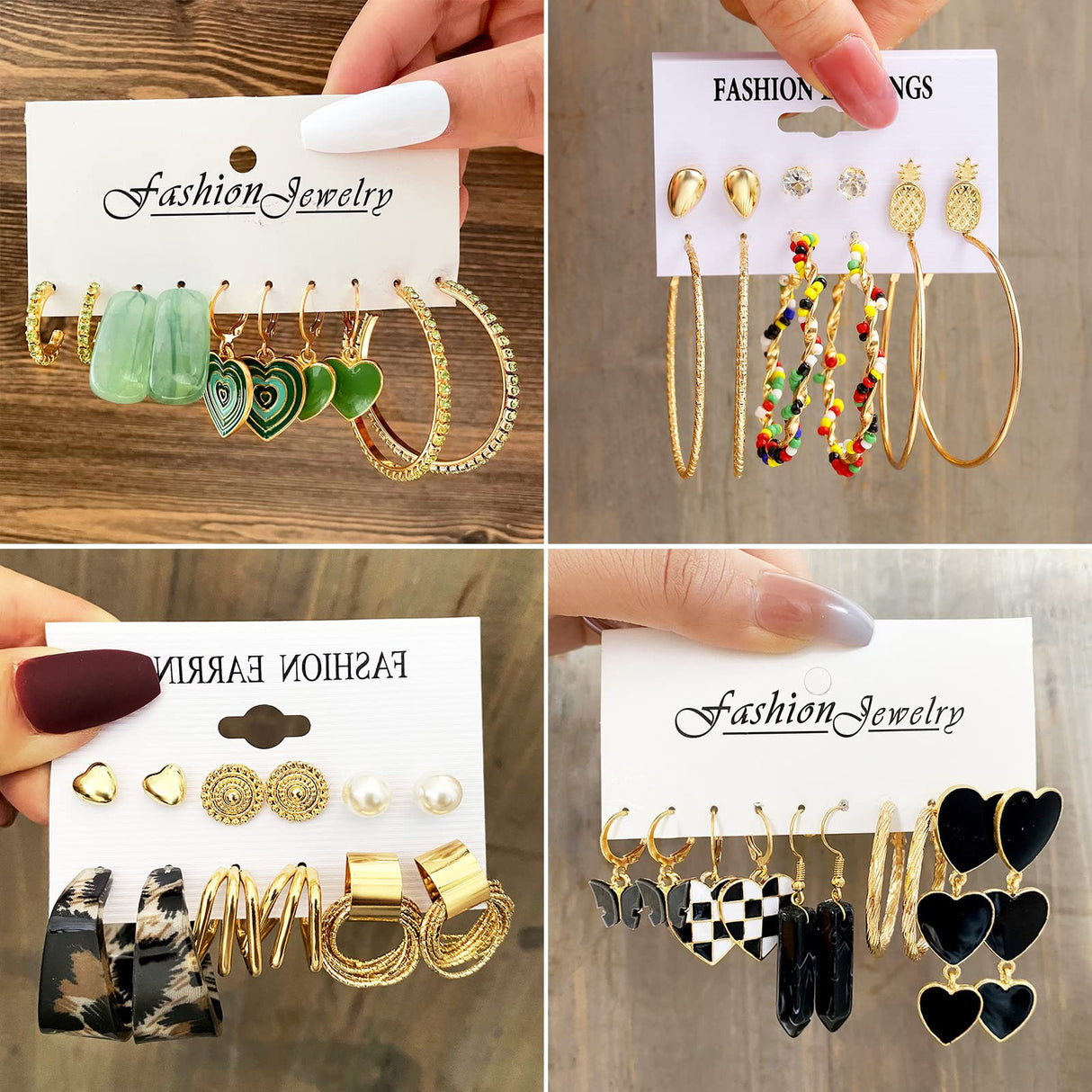 JMScape 34 Pairs Gold Hoop Earrings Set for Women, Fashion Drop Dangle Packs Black Hearts Multipack Hypoallergenic for Valentine's Day Gifts