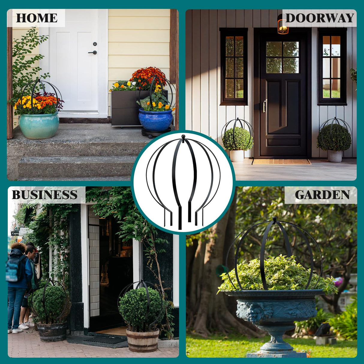 HEYTIMI 2 PCS Metal Garden Round Trellis for Climbing Plants, Large Black Powder Coated Obelisk for Roses, Vines, Flowers, Patio Doorway Garden Decor Indoor Outdoor, Easy Assembly (25.2" x 21.3")
