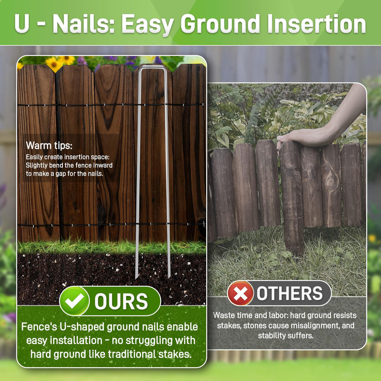 Mulctun Wood Garden Edging - 11.8" H X 47" L Sturdy Wooden Landscape Edging, Natural Flower Bed Edging Borders, Decorative Wooden Garden Fence for Yard Flower Bed Lawns Pathway Tree (2 Packs)