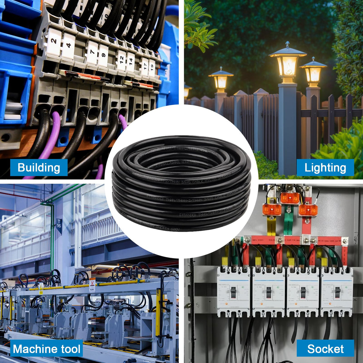 THHN Wire 3 Gauge 25 FT Stranded Copper Wire, 3 AWG Copper Wire Rated up to 600V Building Wire Nylon Jacket for Residential, CNC, Ground, Industrial (3 Gauge, Black)