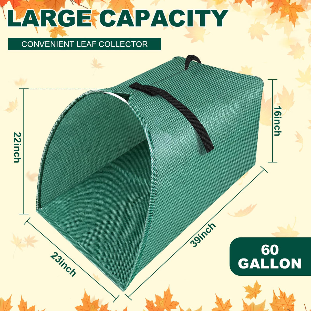 60 Gallon Large Leaf Collector, Dustpan-Style Lawn and Leaf Bags, Collapsible Yard Waste Bags Easy Storage & Transport, Reusable Leaf Pick Up Garden Bag for Leaves Grass Debris Lawn Trash