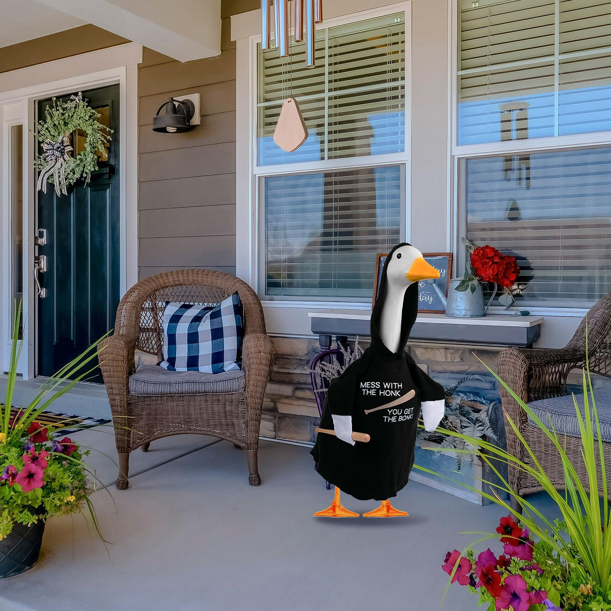 CAMDUCK Porch Goose Outfit Hoodie Mess with The Honk You Get The Bonk Baseball Goose Clothes with Wood Bat Warning Porch Sign for Plastic Cement Goose Statue Garden Lawn Yard Patio Outdoor Decor